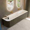 Mondiaz KURVE-DLUX Ensemble de meubles de salle de bains - 175x46x40cm - 2 tiroirs - 1 porte - lavabo solid surface - double / droite - sans trou de robinet - Shadow SW1414567