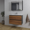 Adema Industrial 2.0 Ensemble de meuble - 80x45x55cm - 1 vasque ovale en céramique blanche - 1 trou de robinet - armoire de toilette noire - bois/noir SW857180