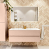 MONDIAZ VICA Ensemble meuble de salle de bains - 130cm - meuble sous-vasque rosee - 2 tiroirs - lavabo cloud double - 2 trous de robinet - version haute 60cm - talc SW1083503