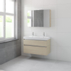 Bruynzeel Pinto badmeubelset 65.3x100x46cm 2 kraangaten 2 wasbakken 2 lades met spiegelkast met softclose composite natuur eiken SW384829 Bruynzeel Pinto badmeubelset 65.3x100x46cm 2 kraangaten 2 wasbakken 2 lades met spiegelkast met softclose composite natuur eiken SW384829