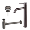 Fortifura Calvi Wastafelkraanset - verhoogde wastafelkraan - klikwaste plug - design - sifon - PVD - geborsteld gunmetal (antraciet) SW915286