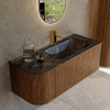 MONDIAZ KURVE-DLUX 115cm Meuble salle de bain avec module 25 G - couleur Walnut - 1 tiroir - 1 porte - vasque BIG SMALL droite - 1 trou de robinet - couleur Lava SW1137307