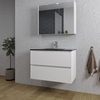 Saniclass Chaci Meuble de salle de bain - 80x46x55cm - lavabo en céramique noir - 1 vasque - 1 trou de robinet - 2 tiroirs - armoire miroir - blanc mat SW856562