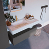 Mondiaz ALAN-DLUX Ensemble de meuble - 100cm - meuble Dark grey mat - 1 tiroir - Lavabo Cloud Opalo suspendu - vasque Gauche - 1 trou de robinet SW806334