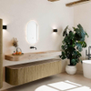 MONDIAZ THOR-DLUX Meuble de salle de bains 190cm arrondi gauche + droite couleur Dusk avec 2 tiroirs et 2 portes. Vasque suspendue CLOUD Milieu sans trou de robinet couleur Arena. SW1466590