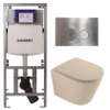 QeramiQ Dely Pack WC - 36,3x51,7cm - à fond creux - sans bride - réservoir WC attenant Geberit UP320 - abattant WC à fermeture douce - plaque de déclenchement en acier - boutons ronds - beige mat SW1242423