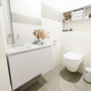 MONDIAZ OLAN Toiletmeubel 80x30x40cm met 0 kraangaten 1 lades linen mat Wastafel Lex links Solid Surface Wit SW473399