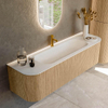 MONDIAZ KURVE 160cm Meuble salle de bain avec module 25 G et D - couleur Oak - 1 tiroir - 2 portes - vasque BIG MEDIUM centre - 1 trou de robinet - Talc SW1138191