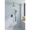 Fortifura Calvi Ensemble de douche pluie encastrable - thermostatique - bras plafond - pommeau 25cm - barre curseur - douchette ronde - flexible en métal - Noir mat SW1233170