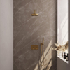 BRAUER Gold Carving Douche de pluie thermostatique encastrée - boutons-poussoirs - SET 51 - tête de douche 20cm - bras mural courbé - douchette à main stick - flexible de douche - coude de raccordement mural - or brossé PVD SW925625