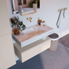 Mondiaz ALAN-DLUX Ensemble de meuble - 90cm - meuble Linen mat - 1 tiroir - Lavabo Cloud Frappe suspendu - vasque Centre - 0 trous de robinet SW805302