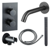 FugaFlow Eccelente Ensemble robinet de baignoire Acces - bec - 22cm raccourcissable - flexible métallique - douchette à main - corps encastré - support mural - PVD gunmetal brossé SW1469082