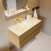 Mondiaz VICA-DLUX ensemble de meuble de salle de bain - 100cm - meuble sous-vasque oro - 2 tiroirs - lavabo encastré cloud gauche - sans trous de robinet - miroir modèle spot - version XL 60cm de haut - ostra SW1098356