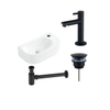 Fugaflow Efficiente Pietra Ensemble pour lave-mains - 40x21.5x12cm - droit - lisse - demi-rond - 1 trou de robinet - céramique - robinet de lave-mains noir mat - bouchon de vidage - siphon abaissé - blanc mat SW1442358