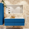 Mondiaz VICA ensemble de meuble de salle de bain - 140cm - meuble sous-vasque jeans - 4 tiroirs - lavabo moon droite - 1 trou de robinet - couleur talc - miroir LED - version XL 60cm haut SW1092204