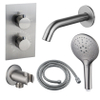 FugaFlow Eccelente Ensemble robinet de baignoire Acces - bec - 22cm raccourcissable - flexible métallique - douchette ronde - corps encastré - support mural - inox brossé PVD SW1469076