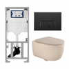 QeramiQ Dely Swirl Ensemble WC - 36.3x51.7cm - Réservoir encastré Geberit UP320 - Abttant fin - Plaque de commande en métal noir mat - Boutons rectangulaires - Beige SW1130225