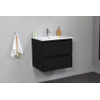 Basic Bella Meuble salle de bains avec lavabo céramique Blanc 60x55x46cm 1 trou de robinet Noir mat SW491716