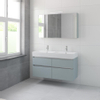 Bruynzeel Passo badmeubelset 69.8x120x46cm 2 kraangaten 2 wasbakken 4 lades met spiegelkast met softclose ceramic fjord groen SW384720 Bruynzeel Passo badmeubelset 69.8x120x46cm 2 kraangaten 2 wasbakken 4 lades met spiegelkast met softclose ceramic fjord groen SW384720