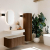 MONDIAZ THOR-DLUX 100cm badmeubel ronding links + rechts kleur Walnut met 1 lade en 2 deuren. Vrijhangende wastafel CLOUD Links 1 kraangat kleur Meli. SW1467476