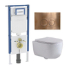 QeramiQ Dely Swirl Toiletset - 36.3x51.7cm - Geberit UP720 Duofix Sigma inbouwreservoir - slim zitting - koperen bedieningsplaat - ronde knoppen - glans wit SW1414000