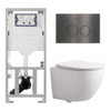 QeramiQ Dely Swirl Compact Toiletset - inbouwreservoir Geberit UP320 - met Burda frame - slim zitting - metalen bedieningsplaat gunmetal - ronde knoppen - mat wit SW1595641
