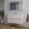 Saniclass Chaci Meuble de salle de bain - 100x46x55cm - lavabo en céramique blanc - 1 vasque - 1 trou de robinet - 2 tiroirs - armoire miroir - mat cotton (beige) SW1182390