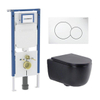 QeramiQ Dely Swirl Toiletset - 36.5x53cm - Geberit UP720 Duofix Sigma inbouwreservoir - slim zitting - witte sigma bedieningsplaat - ronde knoppen - mat zwart SW1420735