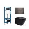 QeramiQ Dely Toiletset - inbouwreservoir Qeramiq Flush - 35mm zitting - metaal gunmetal bedieningsplaat - rechthoekige knoppen - mat zwart SW1578502