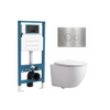 QeramiQ Dely Swirl Compact Toiletset - inbouwreservoir QeramiQ flush - slim zitting - metalen bedieningsplaat RVS - ronde knoppen - mat wit SW1590662
