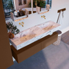 Mondiaz ALAN-DLUX Ensemble de meuble - 150cm - meuble Rust mat - 2 tiroirs - Lavabo Cloud Glace suspendu - vasque Gauche et droite - 0 trous de robinet SW805872