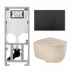 QeramiQ Dely Swirl Toiletset - 36.3x51.7cm - Geberit UP320 inbouwreservoir - met Burda frame - 35mm zitting - mat zwarte bedieningsplaat - ronde knoppen - mat beige SW1138598