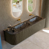 Mondiaz KURVE-DLUX Ensemble de meuble de salle de bains - 175x46x40cm - 2 tiroirs - 1 porte - lavabo solid surface - double / droite - sans trou de robinet - Shadow SW1414708