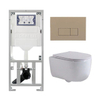 QeramiQ Dely Swirl Toiletset - 36.3x51.7cm - Geberit UP320 inbouwreservoir - met Burda frame - slimzitting - bedieningsplaat taupe - rechthoekige knoppen - wit glans SW1164225