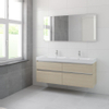 Bruynzeel Pinto badmeubelset 65.3x150x46cm 2 kraangaten 2 wasbakken 4 lades met spiegel met softclose composite natuur eiken SW384840 Bruynzeel Pinto badmeubelset 65.3x150x46cm 2 kraangaten 2 wasbakken 4 lades met spiegel met softclose composite natuur eiken SW384840