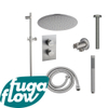 FugaFlow Eccelente Sobrado Ensemble de douche pluie encastrable - thermostatique - bras plafond - barre curseur - pommeau 25cm - douchette stick - Inox brossé SW1124054