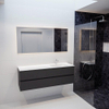 ENSEMBLE DE MEUBLE MONDIAZ VICA - 150cm - 2 tiroirs - lavabo Cloud à droite - 1 trou de robinet - solid surface gris foncé SW409866