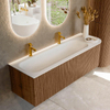 MONDIAZ KURVE 145cm Meuble salle de bain avec module 25 D - couleur Walnut - 1 tiroir - 1 porte - vasque BIG LARGE gauche - 2 trous de robinet - Talc SW1138286