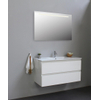 Basic Bella Meuble lavabo céramique avec 1 trou de robinet avec miroir avec éclairage 100x55x46cm Flat Pack Blanc Haute-brillance SW538843