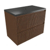 Saniclass Holz Atelier Badkamermeubelset - 80x45x63cm - Noche basalten wastafelblad gepolijst (zwart) - 1 kraangat - 2 lades - mat walnut pure (hout) SW1478544