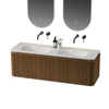 Royal Plaza Terra Edge Badkamermeubelset - 140x44.7x46cm - solid surface wastafel wit mat - 2 wasbakken - zonder kraangaten - 2 lades - sandwood (licht eiken) SW1471922