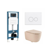 QeramiQ Dely Swirl Toiletset - inbouwreservoir Qeramiq Flush - slim zitting - metaal mat witte bedieningsplaat - ronde knoppen - beige SW1578362