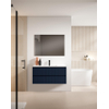 Saniclass Prime Blend Meuble de salle de bain - 100x55x46cm - 1 vasque rectangulaire en céramique blanc - 1 trou de robinet - 2 tiroirs - miroir rectangulaire - mat marine bleu SW917092
