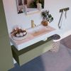 Mondiaz ALAN-DLUX Ensemble de meuble - 100cm - meuble Army mat - 1 tiroir - Lavabo Cloud Opalo suspendu - vasque Droite - 1 trou de robinet SW806861