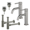 FugaFlow Eccelente Sobrado Slim Kit robinet lavabo - pour double vasque - robinet bas - bonde clic clac - siphon design - Inox brossé PVD SW1124401