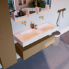 Mondiaz ALAN-DLUX Ensemble de meuble - 120cm - meuble Oro mat - 2 tiroirs - Lavabo Cloud Ostra suspendu - vasque Gauche et droite - 0 trous de robinet SW809270