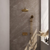 BRAUER Stripe Thermostatische Inbouw Regendouche - drukknoppen - 25cm douchekop - rechte muurarm - 3-standen handdouche - doucheslang - geïntegreerde glijstang - goud geborsteld PVD SW1435201