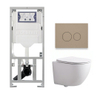 QeramiQ Dely Swirl Compact Toiletset - inbouwreservoir Geberit UP320 - met Burda frame - slim zitting - kunststof bedieningsplaat taupe - ronde knoppen - glans wit SW1592304