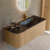 MONDIAZ KURVE-DLUX Meuble de salle de bains 115 cm avec module 25 L couleur Chêne avec 1 tiroir et 1 porte. Lavabo BIG SMALL droit 1 trou de robinet couleur Lava. SW1138152
