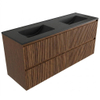 Saniclass Holz Atelier Badkamermeubelset - 140x45x62cm - Vygo keramische wastafel zwart - 2 wasbakken - zonder kraangaten - 4 lades - mat walnut pure (hout) SW1478999